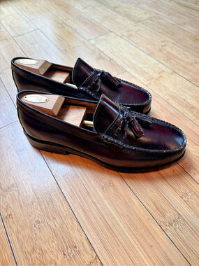 Hanover Handsewn Burgundy Leather Tassel Loafers Men's 10 Made in USA